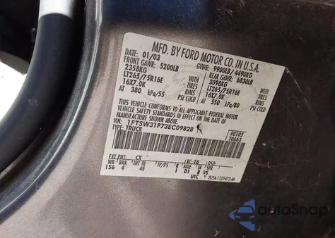 2003 Ford F-350 Lariat/Xl/Xlt from USA, damaged, VIN 1FTSW31P73EC09828